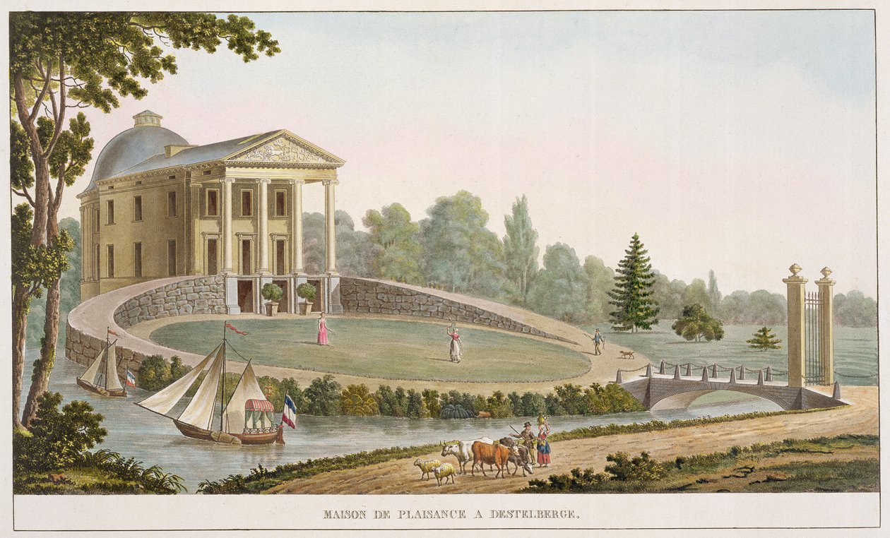 Maison de Plaisance at Destelberge, Pierre Jacques Goetghebuer „A Holland Királyság legkiemelkedőbb műemlékeinek, épületeinek és házainak válogatásából”, 1827-ben jelent meg (akvatinta) alkotó: Pierre Jacques Goetghebuer