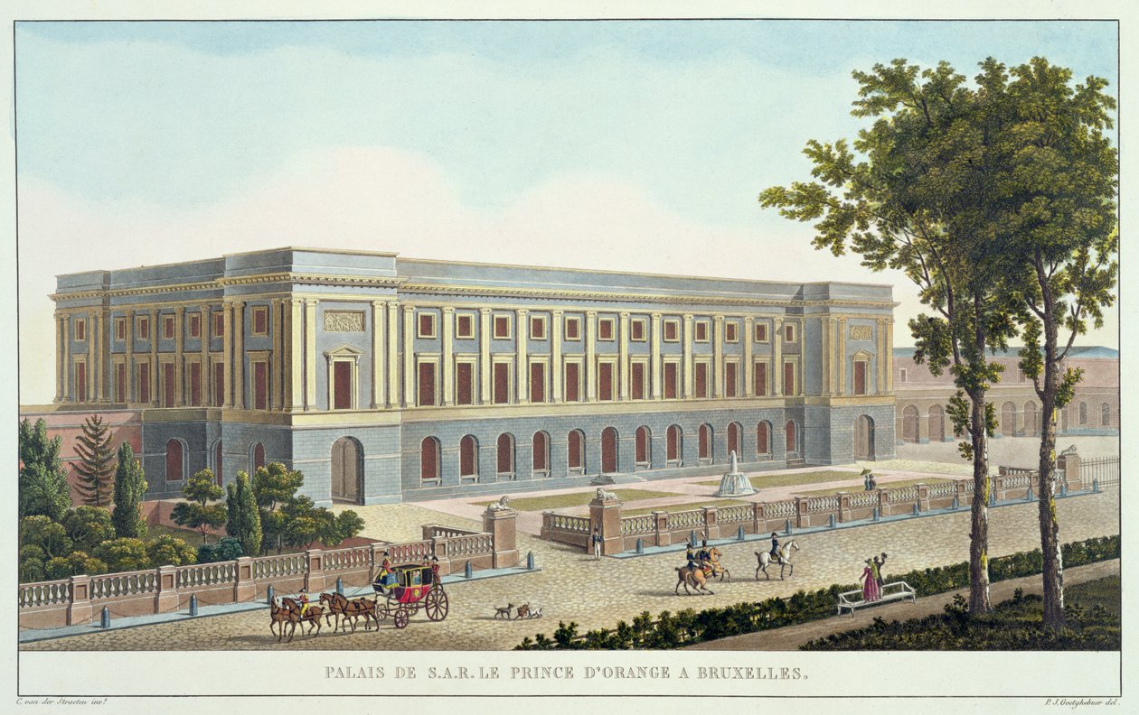 Orange herceg palotája, Brüsszel, a Holland Királyság legjelentősebb műemlékei, épületei és házai közül Pierre Jacques Goetghebuer (1788-1866) válogatásából, Charles van metszetével alkotó: Pierre Jacques after Goetghebuer