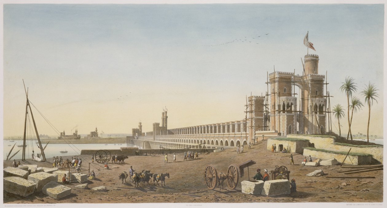 A Níluson túli gát, az asszuáni gát épülete, Philippe Benoist (1813-kb. 1905) és Eugene Ciceri (1813-90) metszete 1853 alkotó: Pierre Joseph Bazin