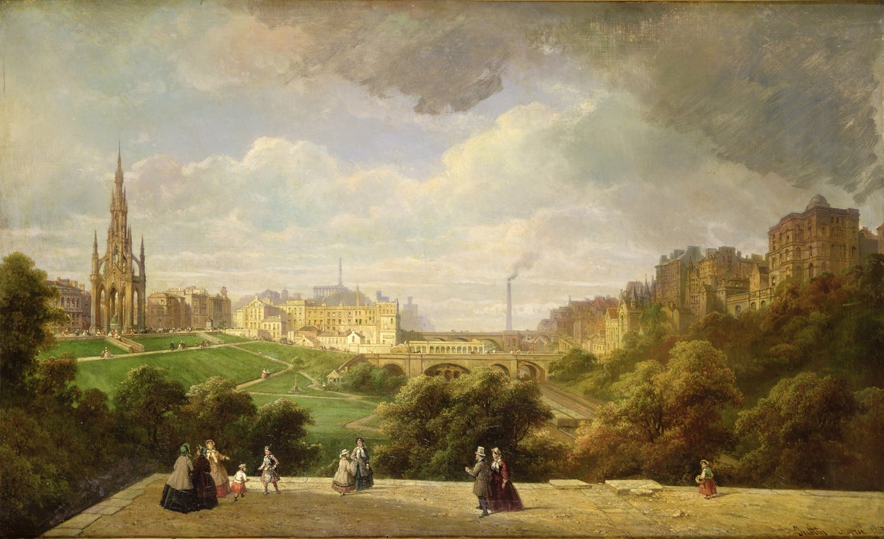 Kilátás Edinburgh-ra, a Walter Scott-emlékműre alkotó: Pierre Justin Ouvrie
