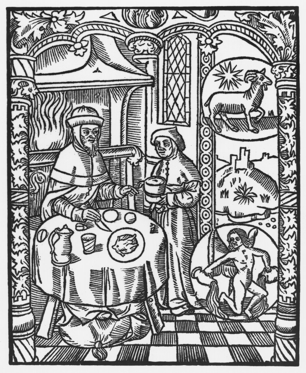 január, az „Almanach des Bergers”-ből, 1491 (xilográf) alkotó: Pierre Le Rouge