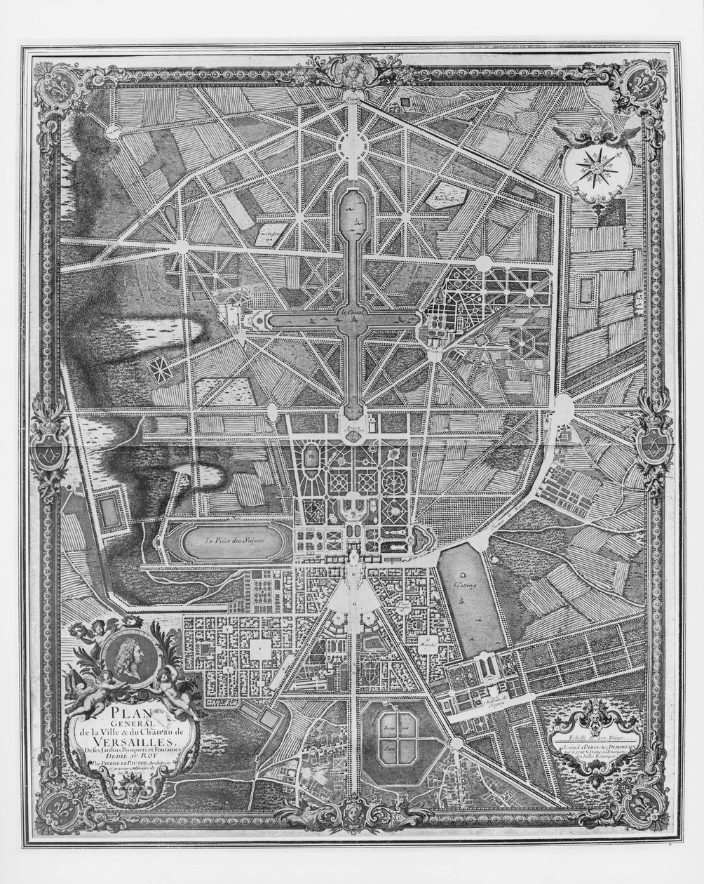Versailles városának és kastélyának általános alaprajza, kertjeivel, erdeivel és szökőkútjaival együtt. alkotó: Pierre Lepautre