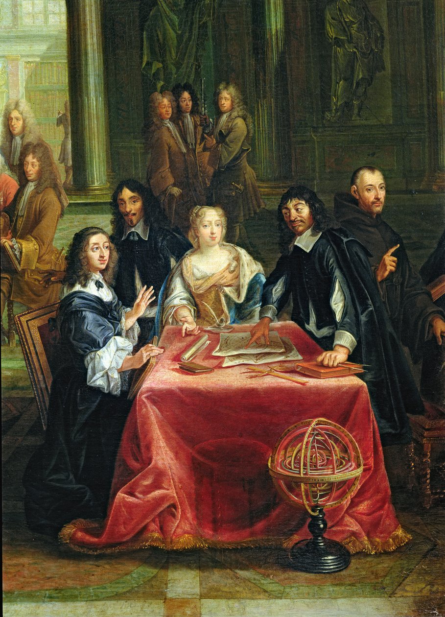Svéd Krisztina (1626-89) és udvara: a királynő és Rene Descartes (1596-1650) részlete az asztalnál (lásd 28038) alkotó: Pierre Louis the Younger Dumesnil