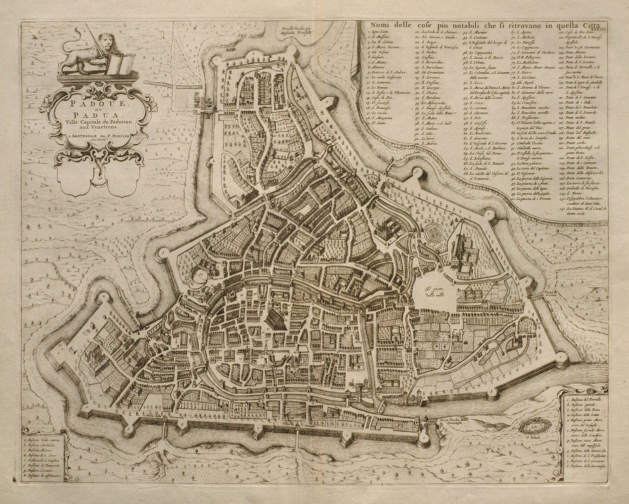 Padova térképe, a „Les Villes de Venetie”, 1704, Pierre Mortier adta ki Amszterdamban alkotó: Pierre Mortier
