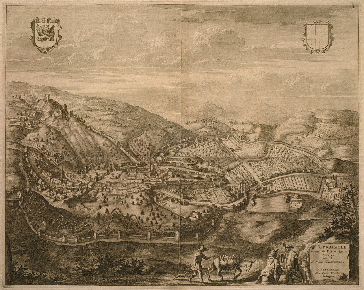 Serravalle térképe, a Pierre Mortier által Amszterdamban kiadott "Les Villes de Venetie" című 1704-es könyvből. alkotó: Pierre Mortier