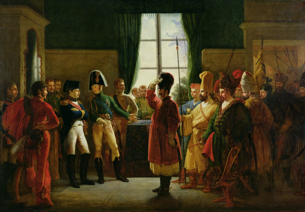 I. Sándor (1777-1825) A kalmukok, kozákok és baskírok bemutatása I. Napóleonnak (1769-1821) Tilsitben 1807 júliusában, 1807-1010 alkotó: Pierre Nolasque Bergeret