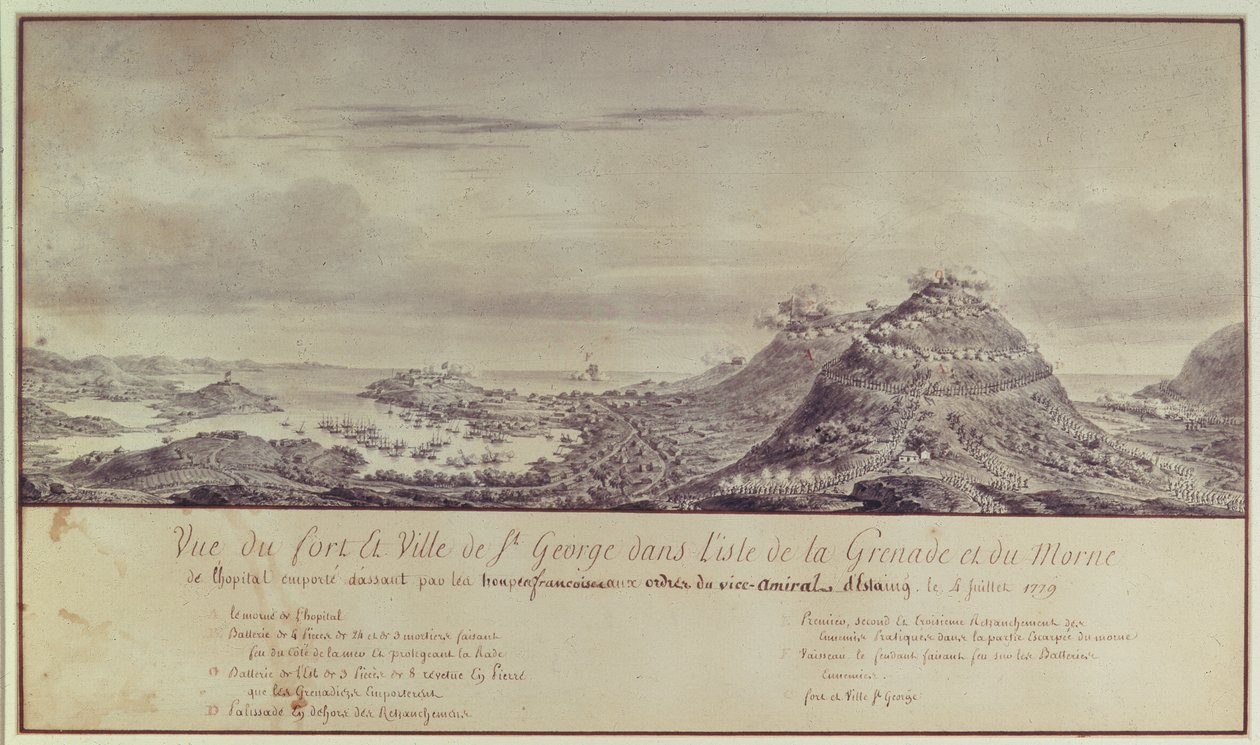 A francia elfoglalása Grenada, 1779 (akvarell) alkotó: Pierre Ozanne
