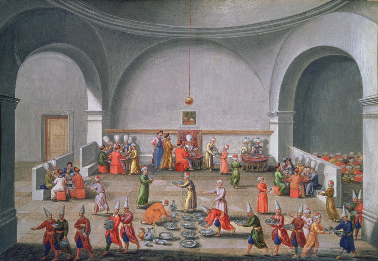 Jan Gninski isztambuli diplomáciai missziója, Vacsora a lengyel misszió tiszteletére, 1679 (gouache, aranyozott levélpapír, papír) alkotó: Pierre Paul Sevin