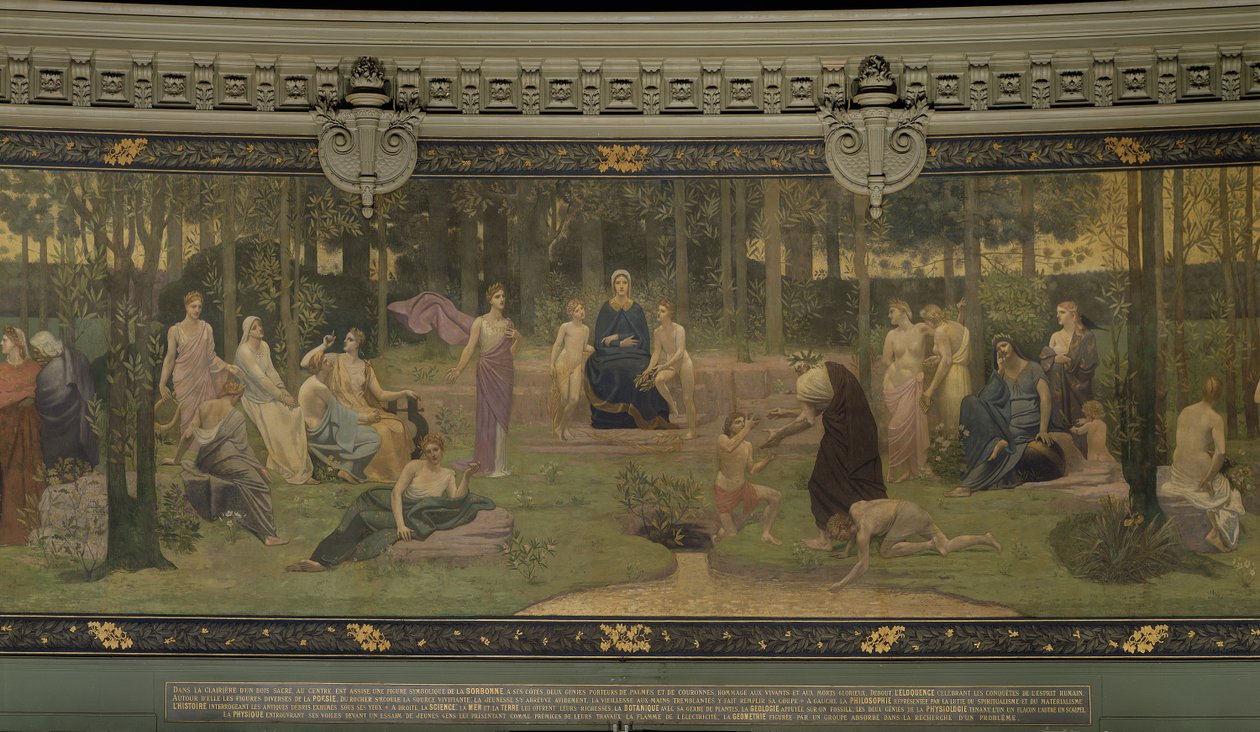 A szent fa, allegorikus falfestmény a Nagy Amfiteátrumban, a Sorbonne központi részlete, az ékesszólás, a költészet, az éltető forrás és a tudomány, 1887-89 (88480 részlet) alkotó: Pierre Puvis de Chavannes