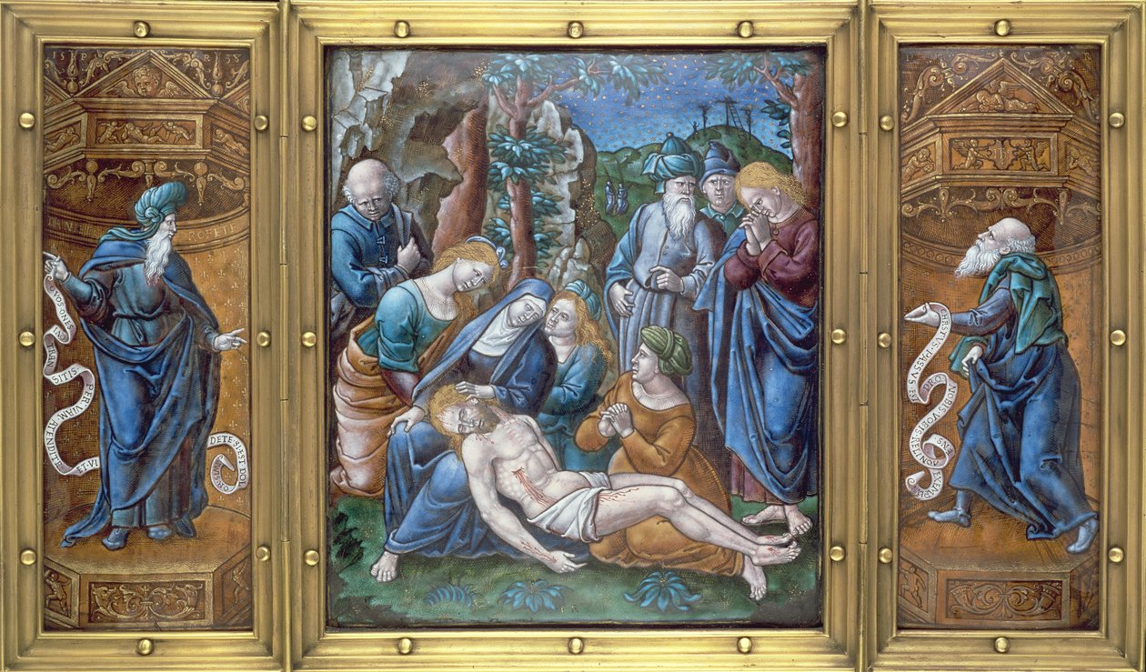 M.1-1926 Triptichon: Siralom, Dániel és Szent Péter, Limoges-ban, Franciaországban festett, 1538 (zománc rézre) alkotó: Pierre Raymond