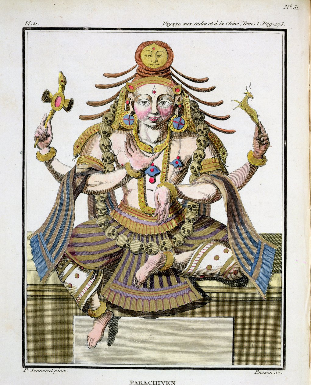 Shiva egy aspektusa, Pierre Sonnerat „Voyage aux Indes et a la Chine” című művéből, Poisson vésette, 1782-ben megjelent alkotó: Pierre Sonnerat