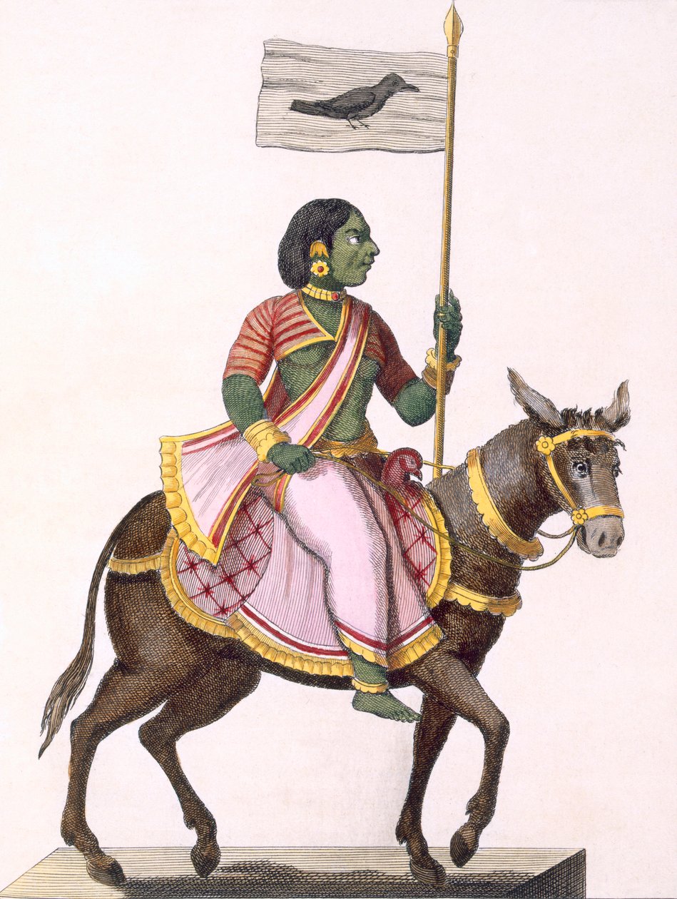 Moudevi, a viszály és nyomorúság istennője, a „Voyage aux Indes et a la Chine”-ből, vésette Poisson, 1782 (színes metszet) alkotó: Pierre Sonnerat
