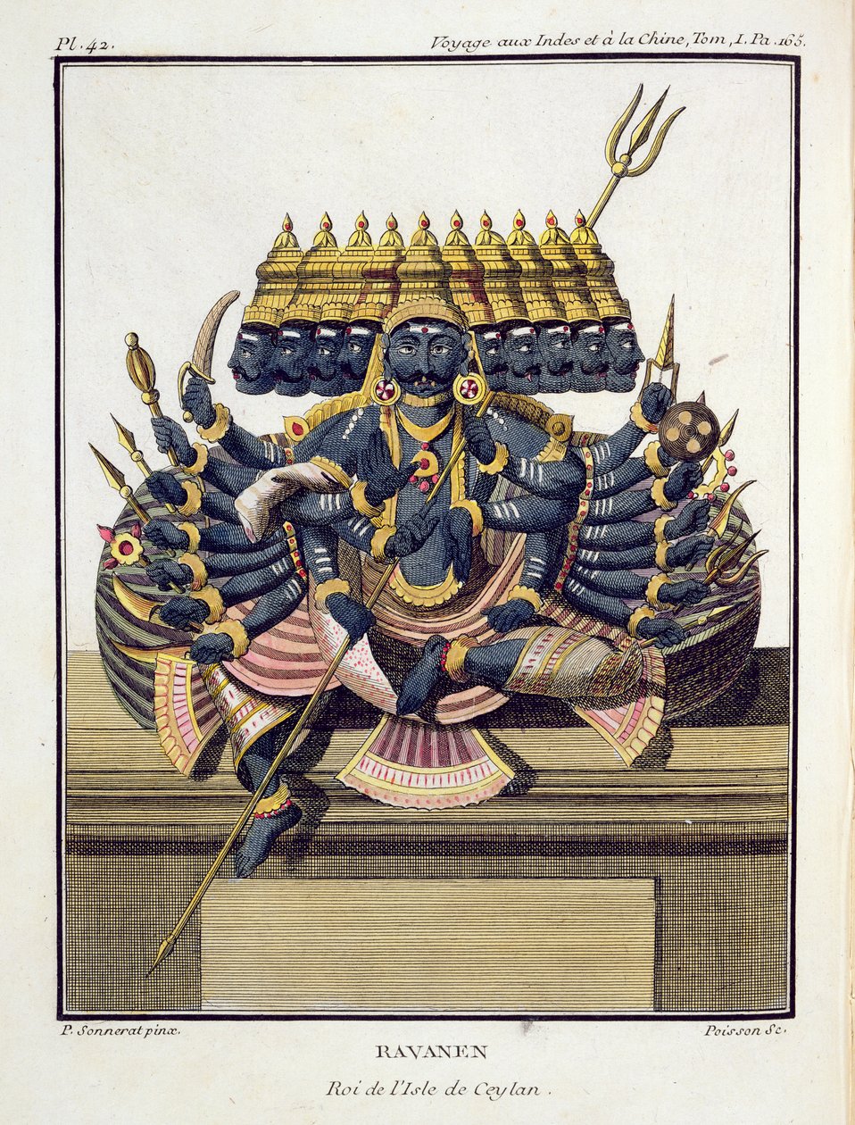 Ravana, Ceylon démoni királya, Pierre Sonnerat "Voyage aux Indes et a la Chine" című művéből, Poisson metszete, megjelent 1782-ben. alkotó: Pierre Sonnerat