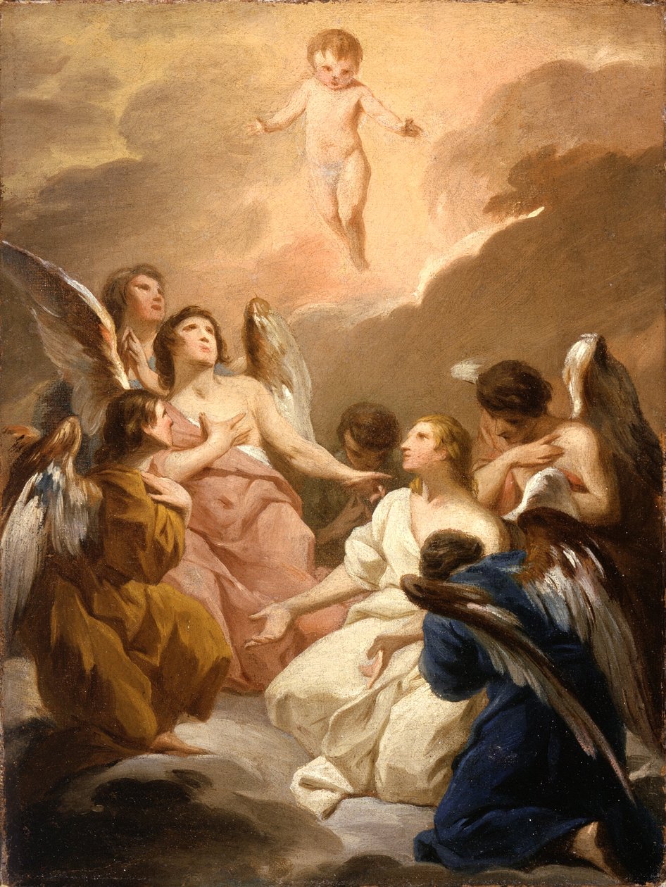 Hét angyal imádja a gyermek Krisztust, 1730-40 körül alkotó: Pierre Subleyras