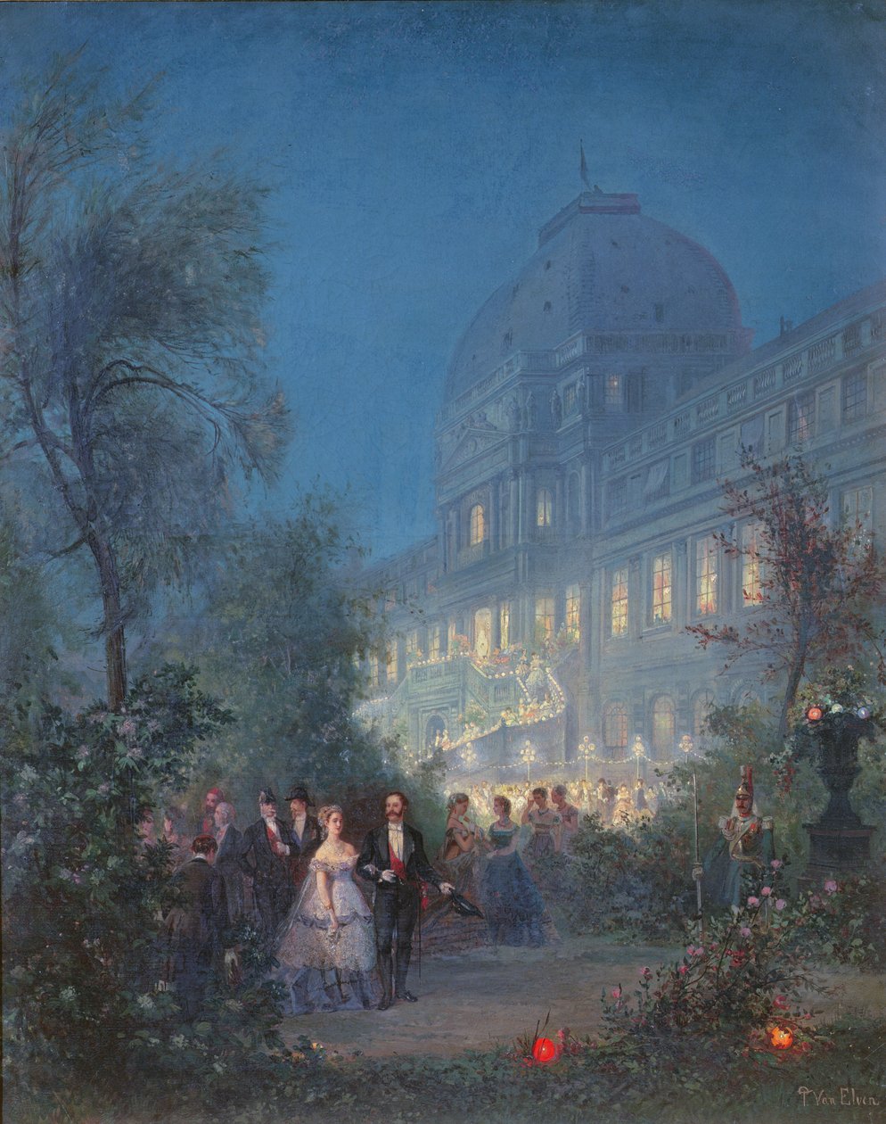 Buli a Tuileriákban a Nemzetközi Kiállításon, 1867. június 10., Eugenie II. Sándor cárral és III. Napóleon porosz királlyal alkotó: Pierre Tetar van Elven