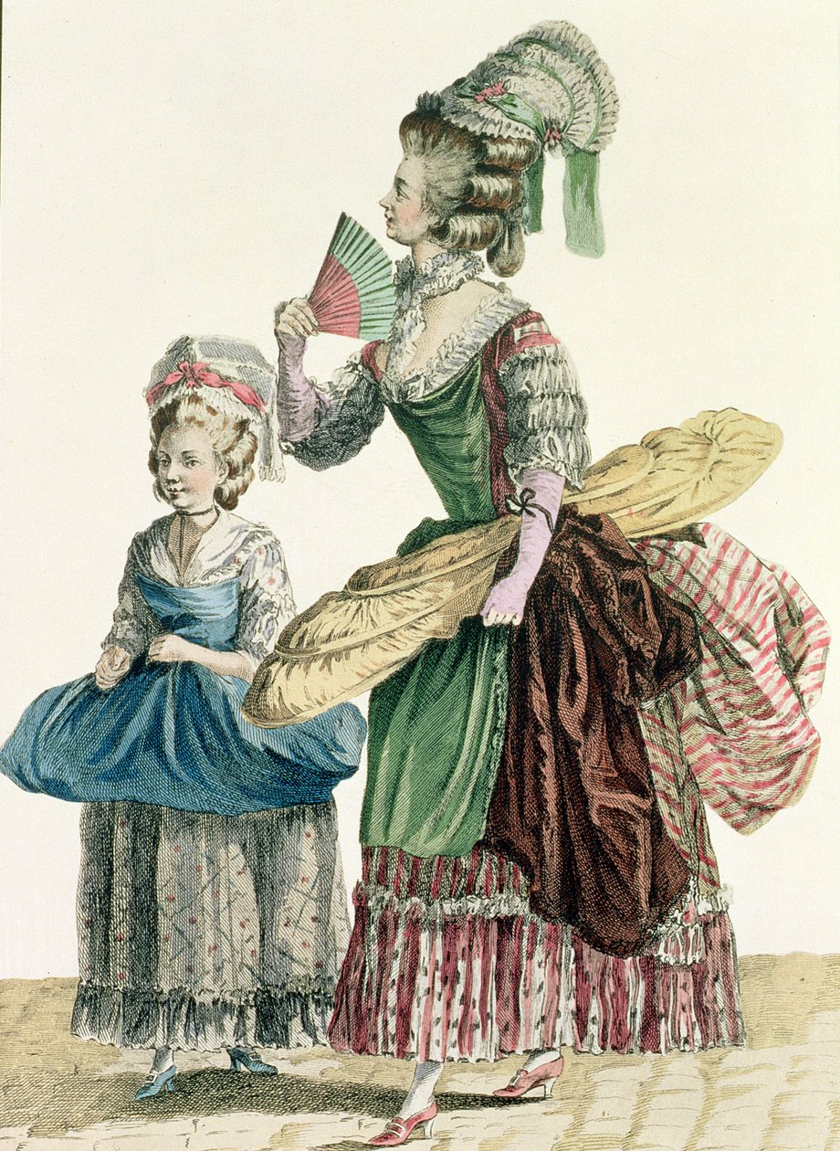 Egy elegáns varrónő, aki a munkáját szállítja, a „Galeries des Modes et Costumes Francais” tányérja, vésette Dupin, 1778 alkotó: Pierre Thomas Le Clerc