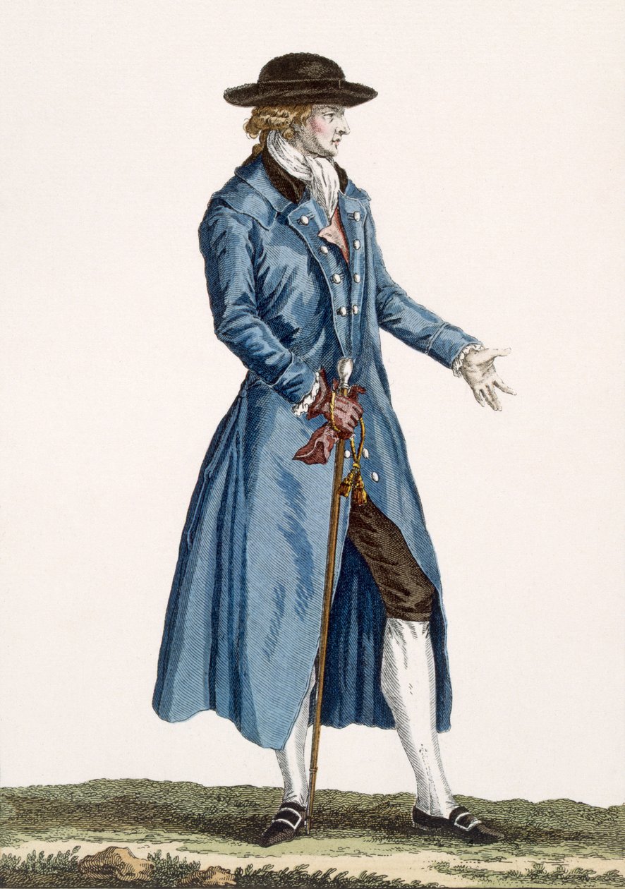 Kék kabátos úriember, a Galeries des Modes et Costumes Francais tányérja, 1778-87 körül alkotó: Pierre Thomas Le Clerc