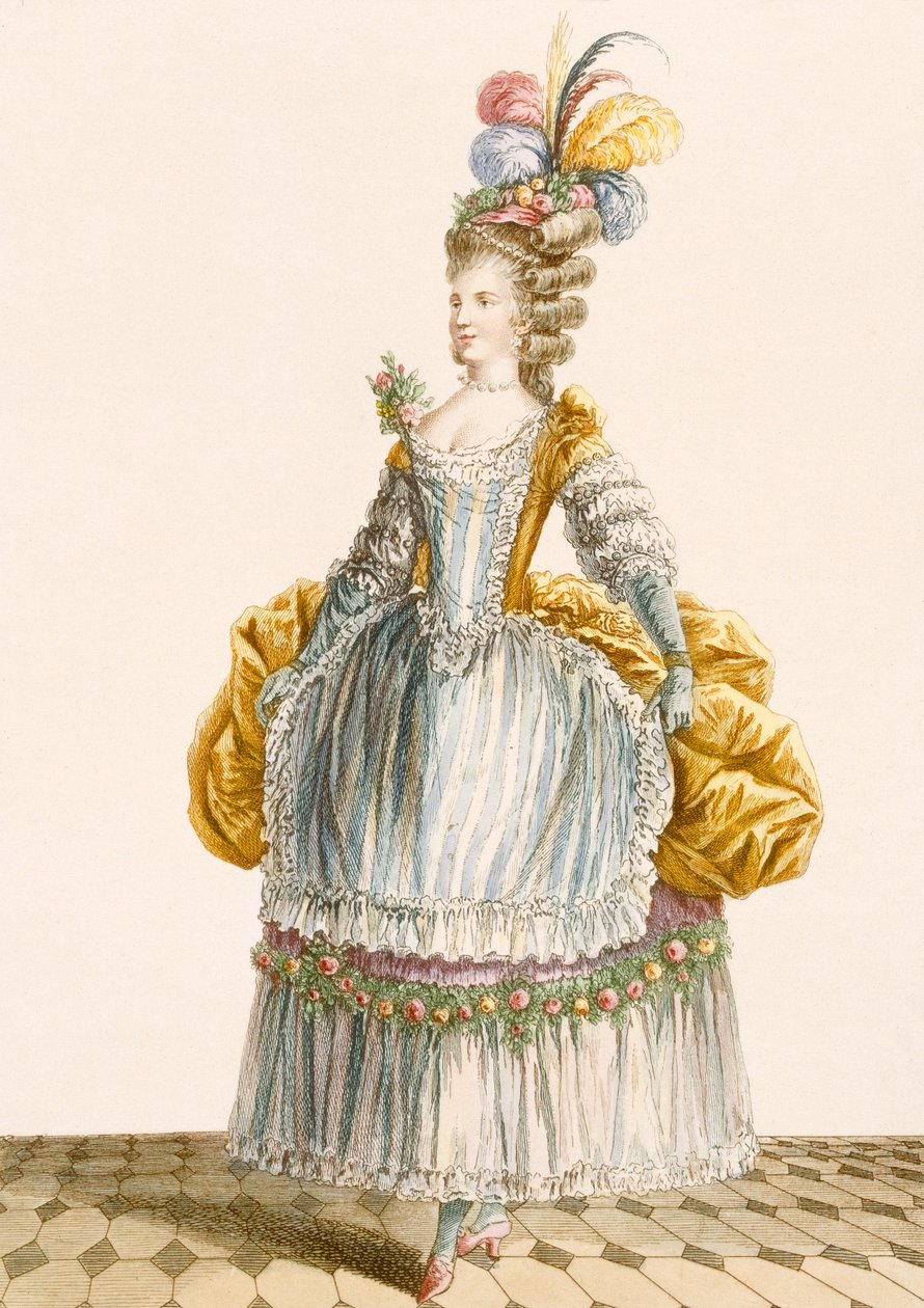 Női báli ruha, Dupin metszetével, a „Galeries des Modes et Costumes Francais”-ból, 1778 alkotó: Pierre Thomas Le Clerc