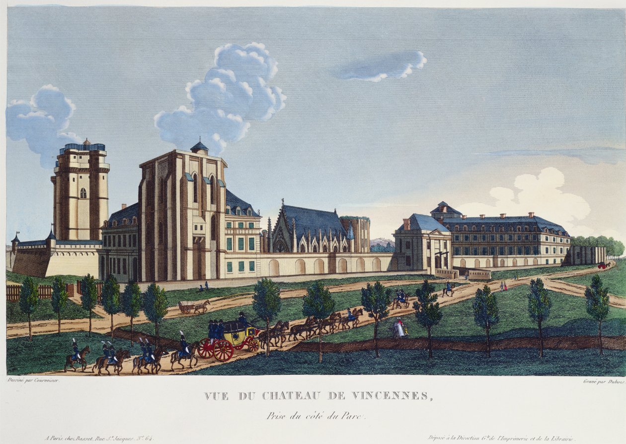 Kilátás a Chateau de Vincennes-re, 1820 körül (színes metszet) alkotó: Pierre after Courvoisier
