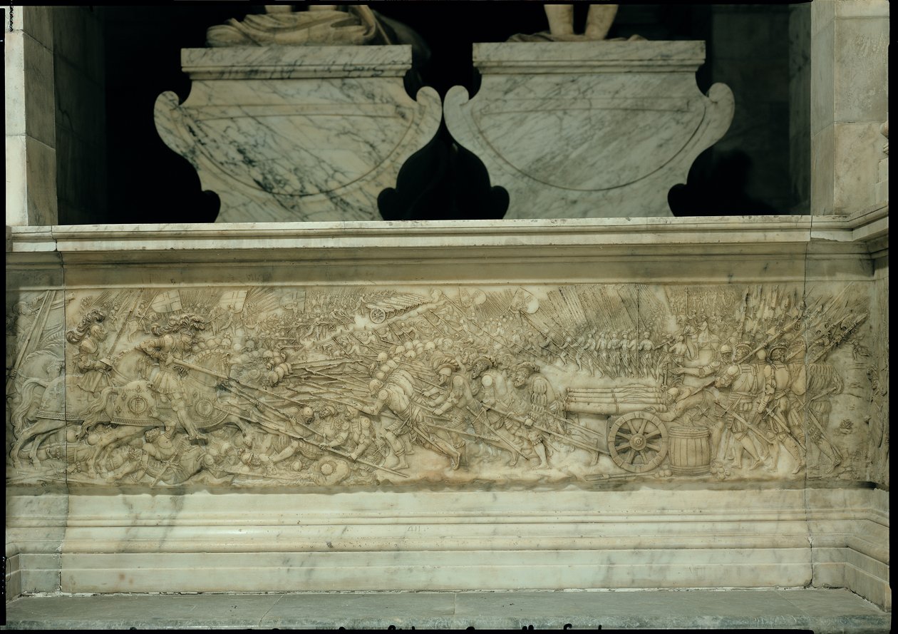 A marignanói csata 1515-ben, I. Frigyes és Claude francia hercegnő, bretagne-i hercegnő sírjáról, 1548-52 (márványból) alkotó: Pierre Bontemps