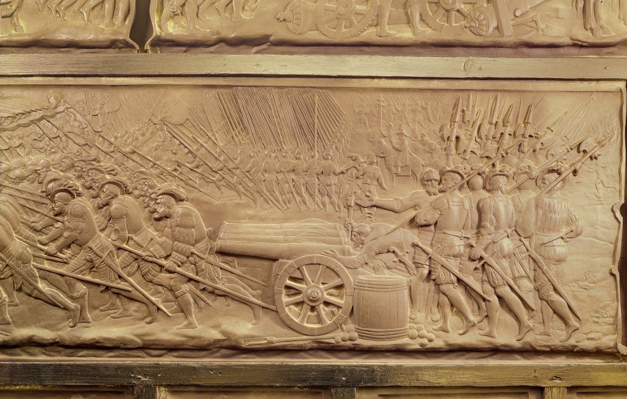 I. Ferenc és Claude, Bretagne hercegnő sírja, a marignánói csata kanonokainak részlete, 1548-as márvány alkotó: Pierre Bontemps