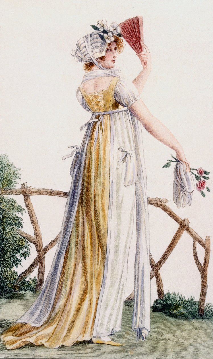 Vidéki stílusú női ruha, illusztráció a "Journal des Dames et des Modes" című 1799-es évfolyamból. alkotó: Pierre de La Mesangere