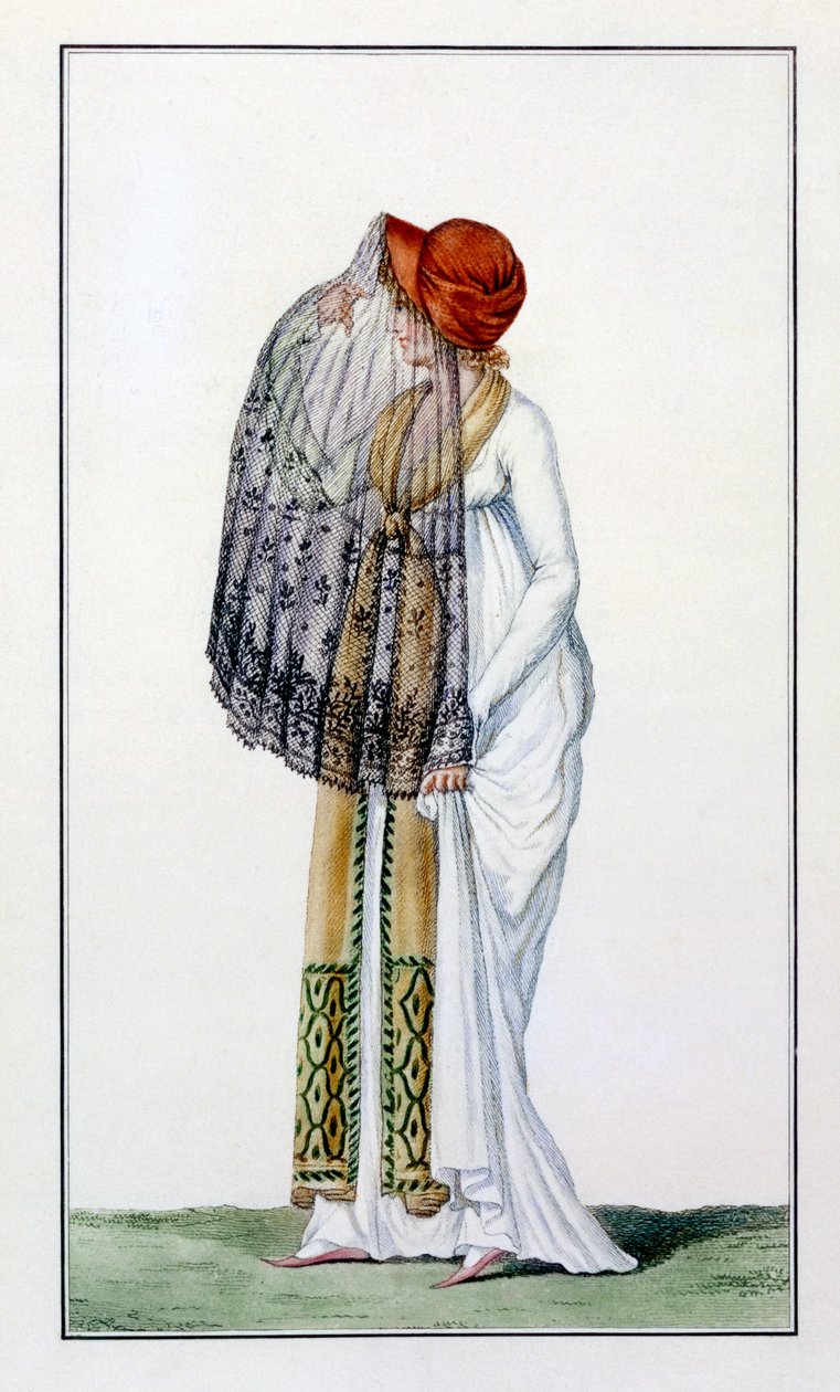 Női nappali ruha fátyollal a Journal des Dames-ból, 1799 alkotó: Pierre de La Mesangere
