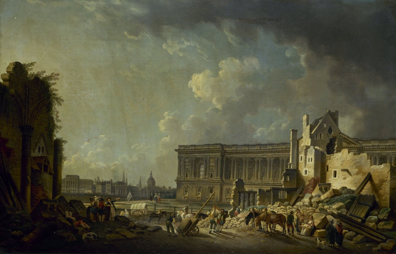 A Louvre oszlopcsarnokának megtisztítása, 1756 körül (olaj) alkotó: Pierre Antoine Demachy