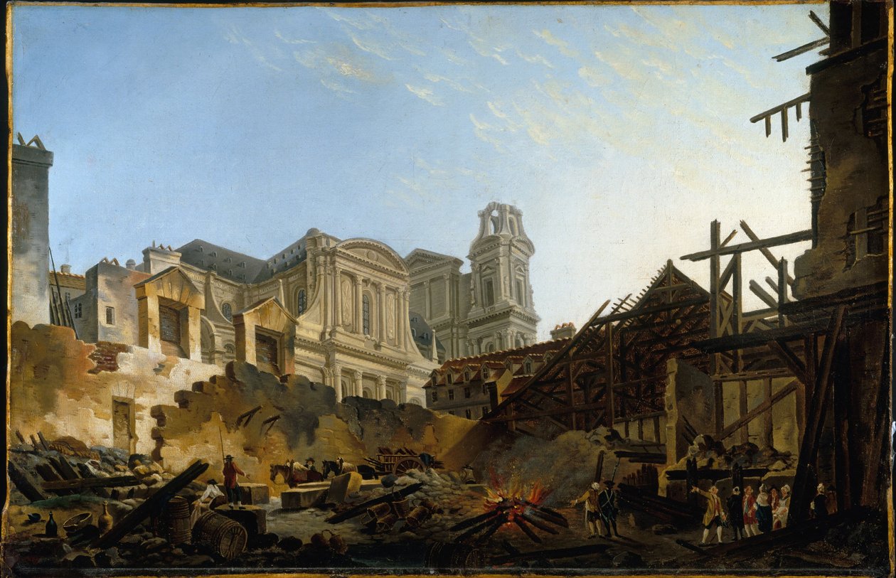 A Foire Saint-Germain a március 16-ról 1762-re virradó éjszaka történt tűzvész után, 1762 körül (olaj) alkotó: Pierre Antoine Demachy