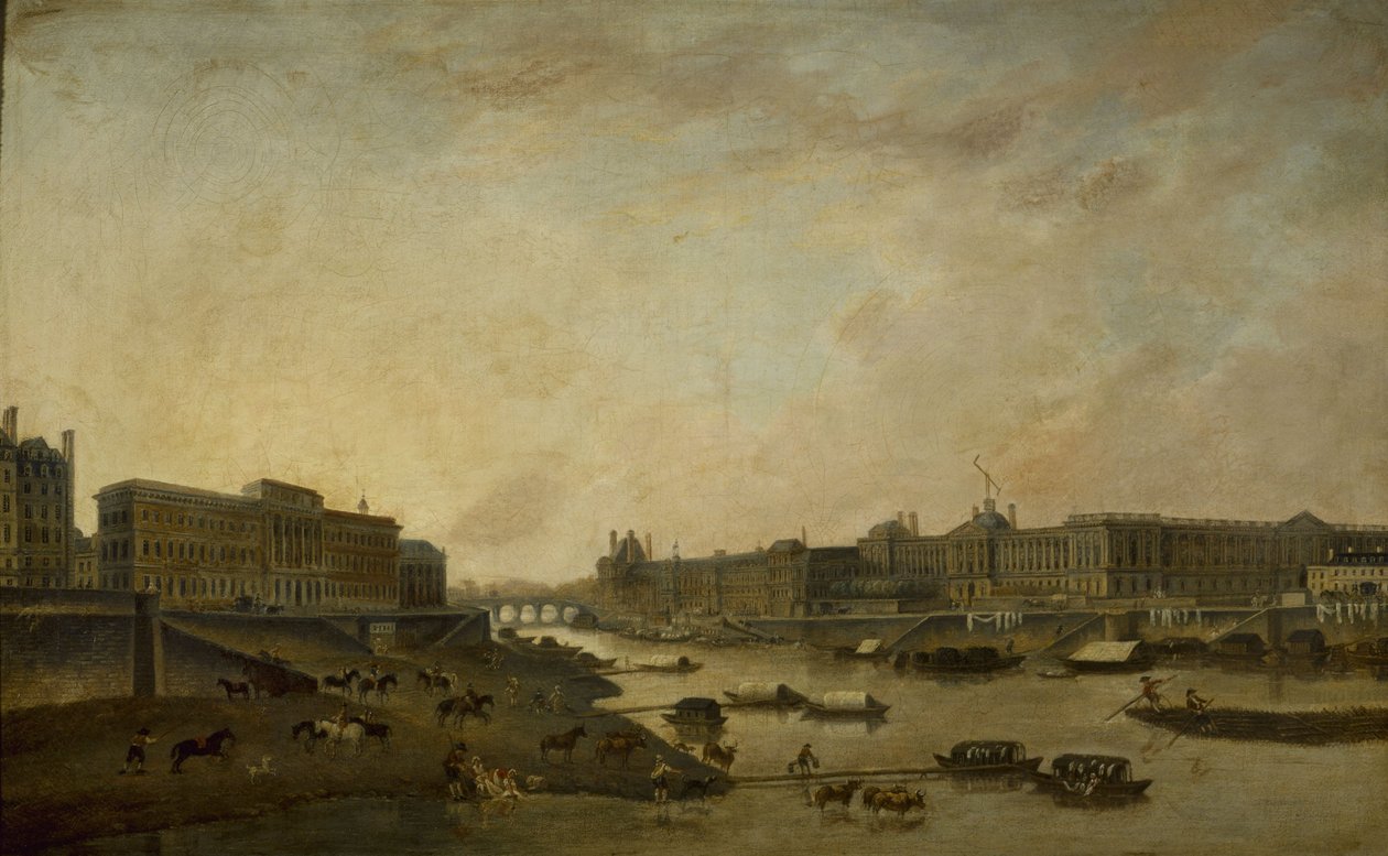 A Hôtel de la Monnaie és a Louvre a Pont-Neuf felől nézve, 1800 körül, 1793 és 1800 között (olaj, vászon) alkotó: Pierre Antoine Demachy
