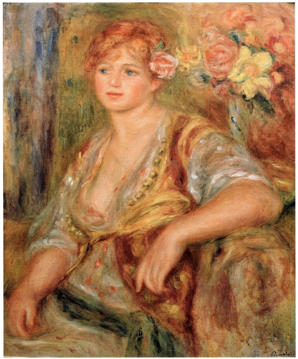 Angol: Blonde Girl with a Rosen alkotó: Pierre Auguste Renoir