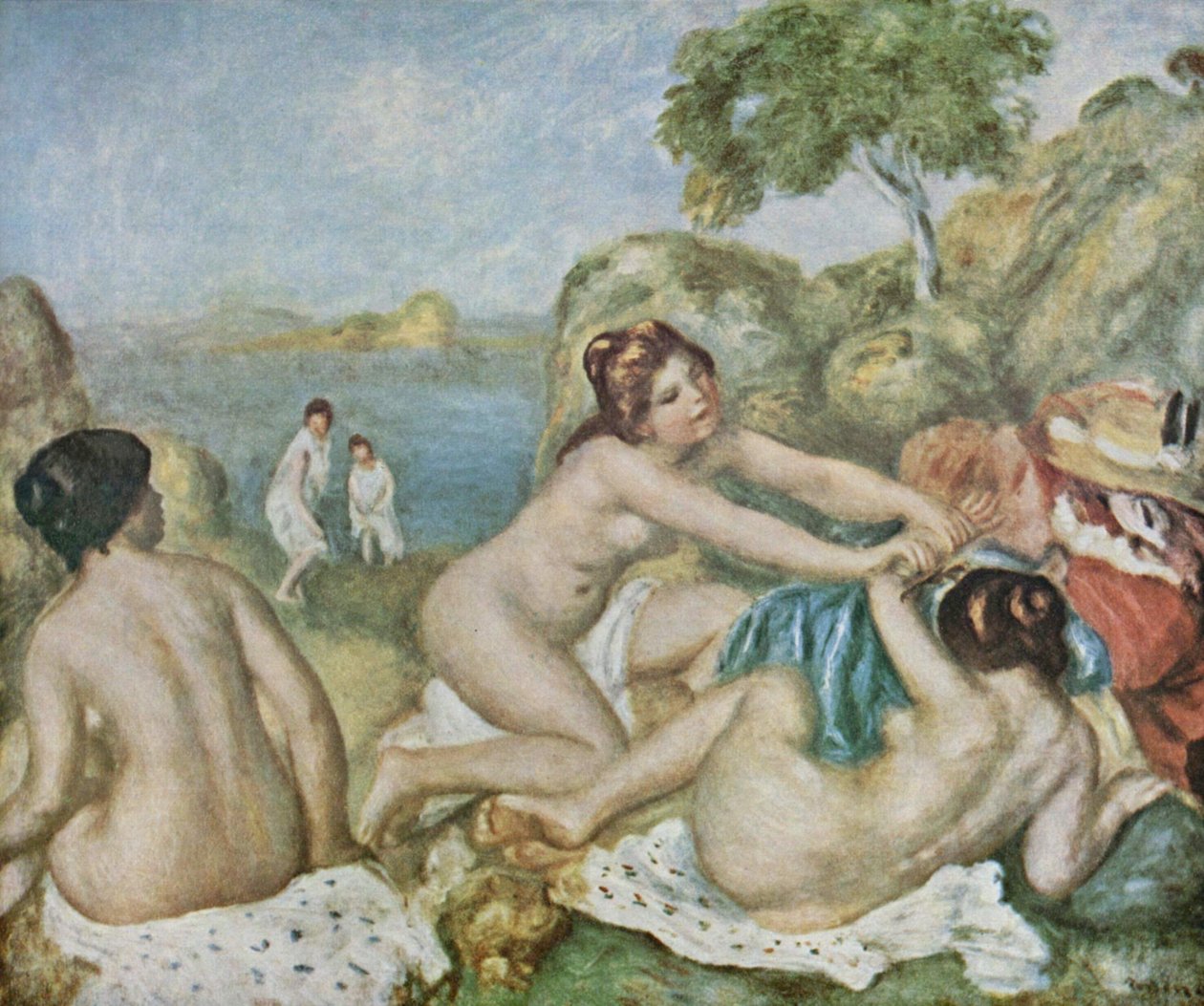 Három lány rákokkal fürdik alkotó: Pierre Auguste Renoir