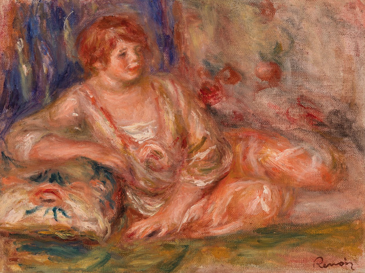 Andrée rózsaszínben, fekvő alkotó: Pierre-Auguste Renoir