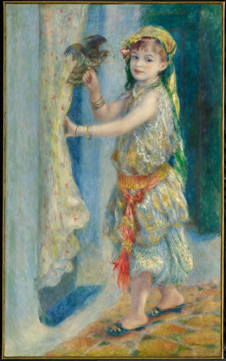 Gyermek madárral (Mademoiselle Fleury algériai viseletben) alkotó: Pierre-Auguste Renoir