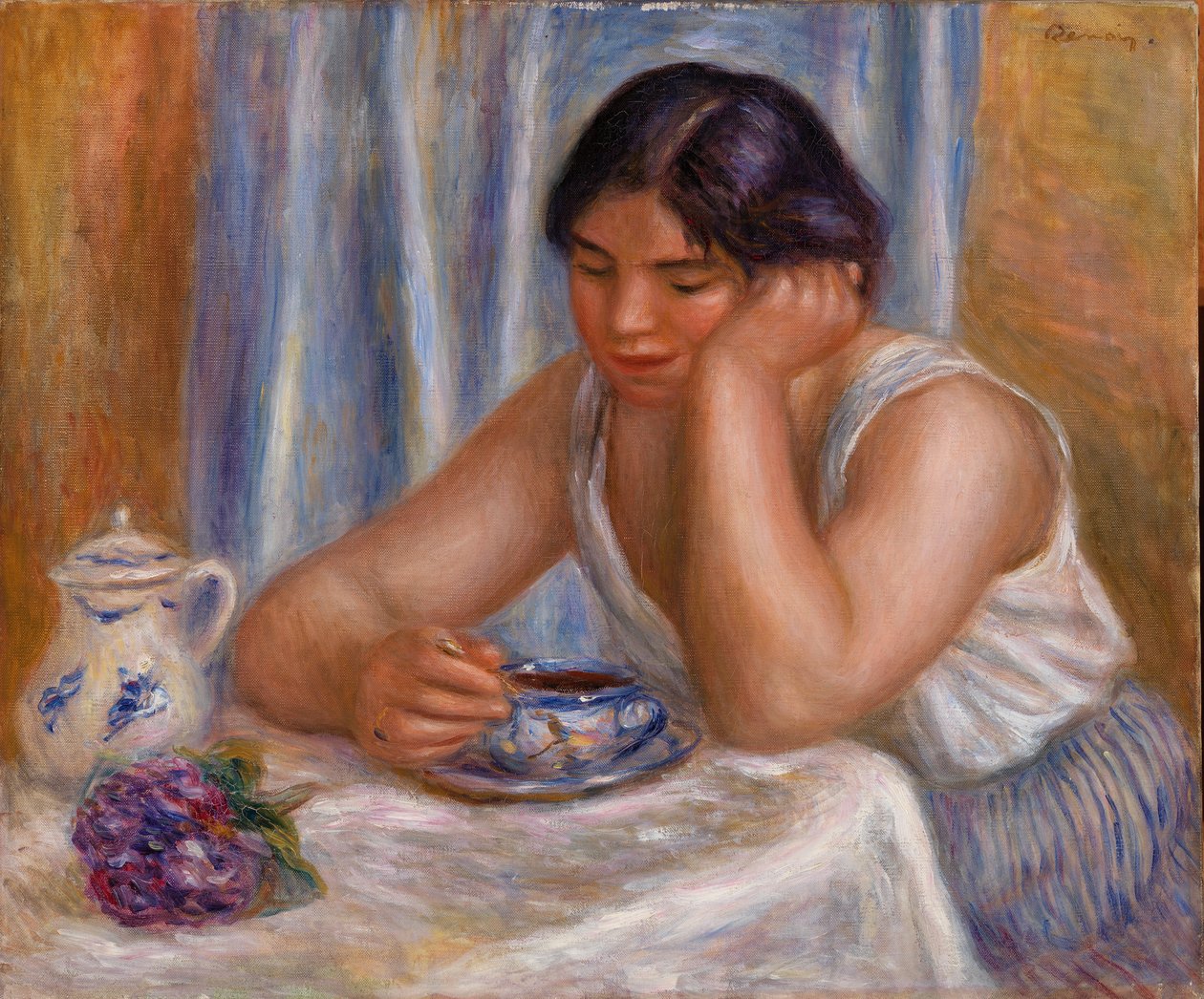 Csésze csokoládé (nő csokit szed) alkotó: Pierre-Auguste Renoir