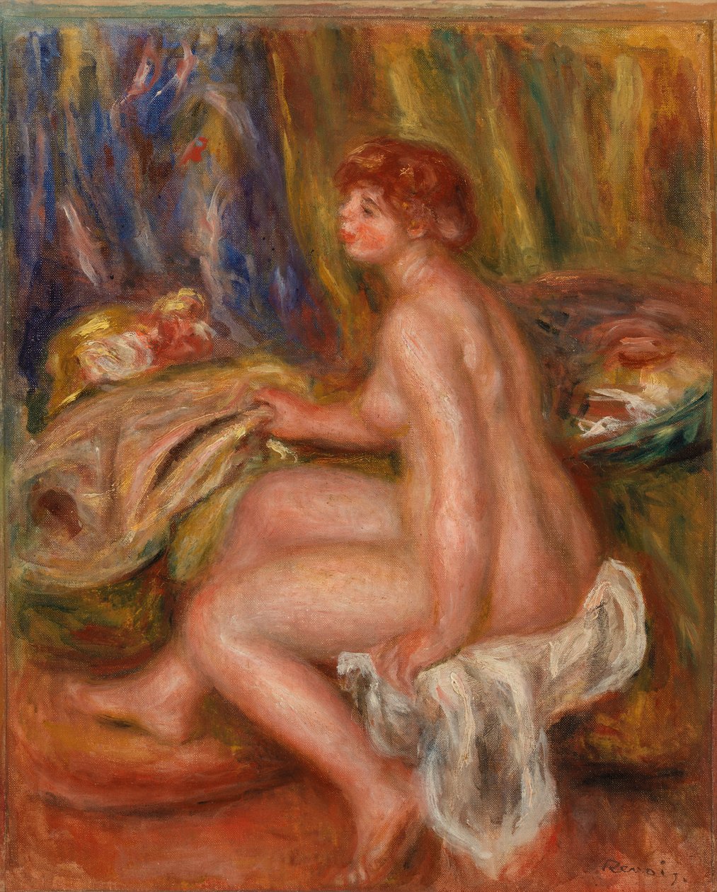 Ülő női akt, profilnézet alkotó: Pierre-Auguste Renoir
