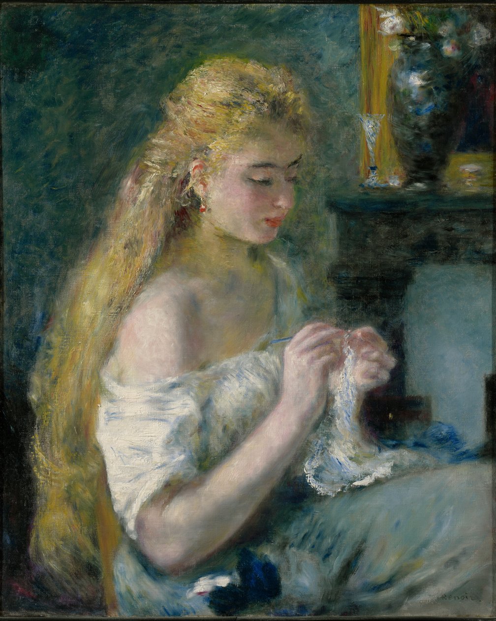 Horgoló nő alkotó: Pierre-Auguste Renoir