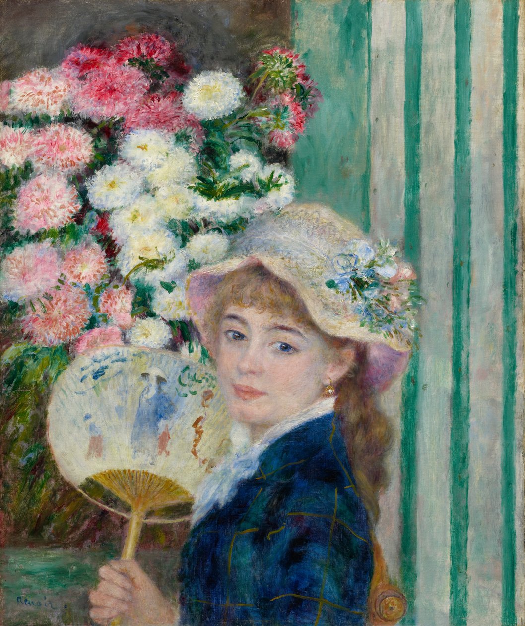 Nő legyezővel alkotó: Pierre-Auguste Renoir