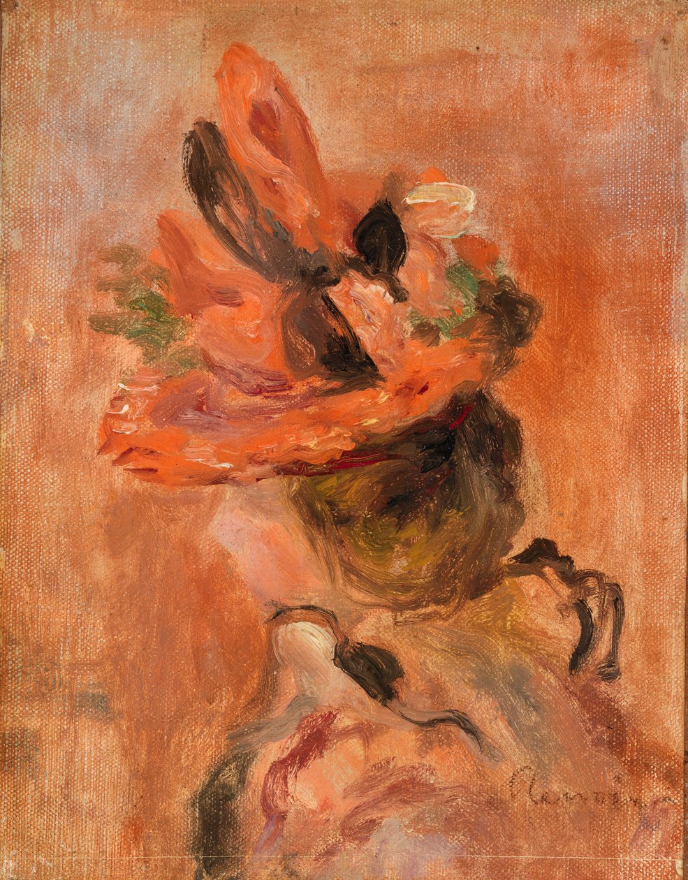 Női fej vörös kalappal alkotó: Pierre-Auguste Renoir