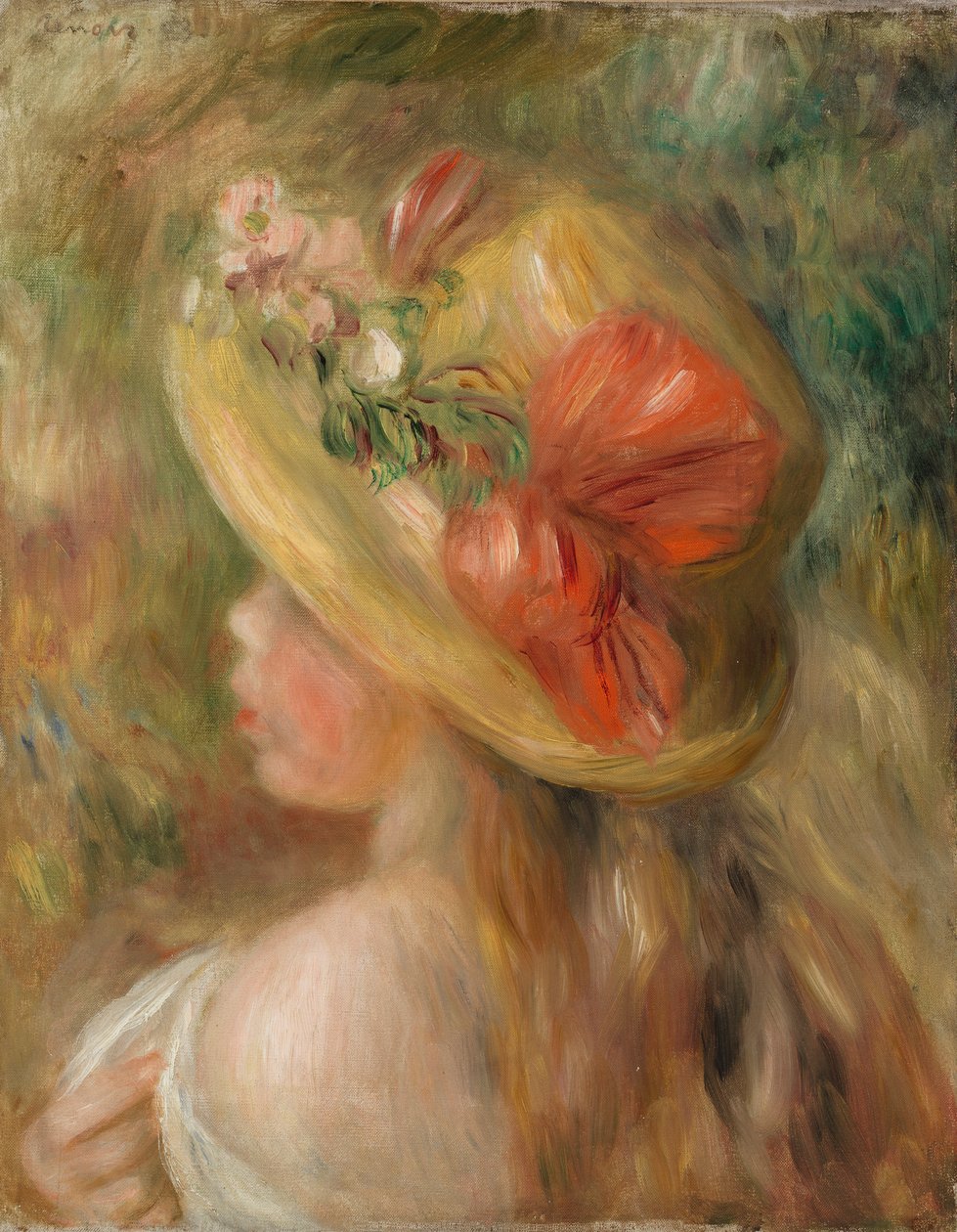 Fiatal lány kalappal alkotó: Pierre-Auguste Renoir