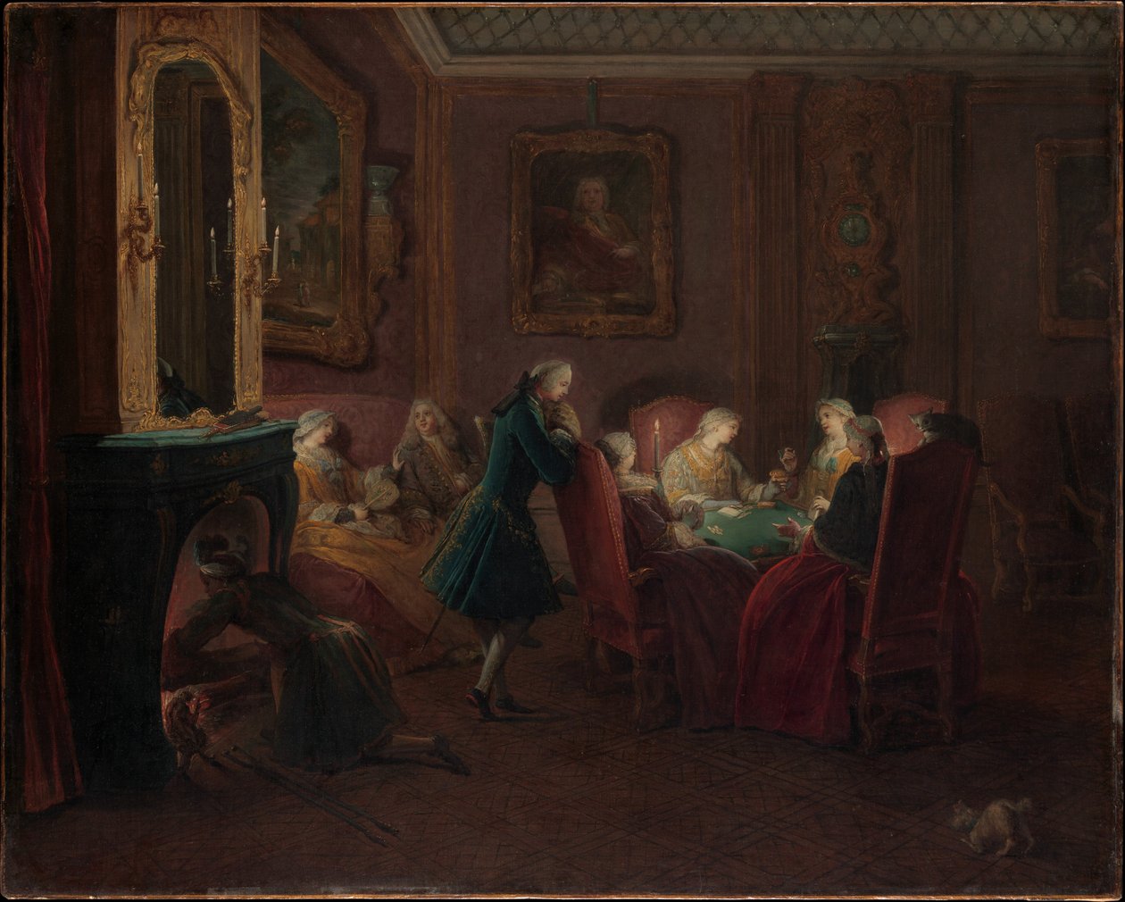 Kártyajátékosok a szalonban (olaj, vászon) alkotó: Pierre Louis the Younger Dumesnil