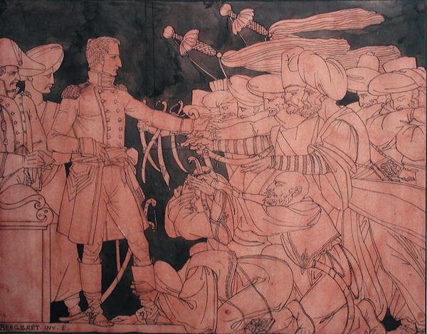 I. Napóleon (1769-1821) megkapta az egyiptomi vezetők megadását az egyiptomi hadjárat során, előkészítő váza (guache papíron) alkotó: Pierre Nolasque Bergeret