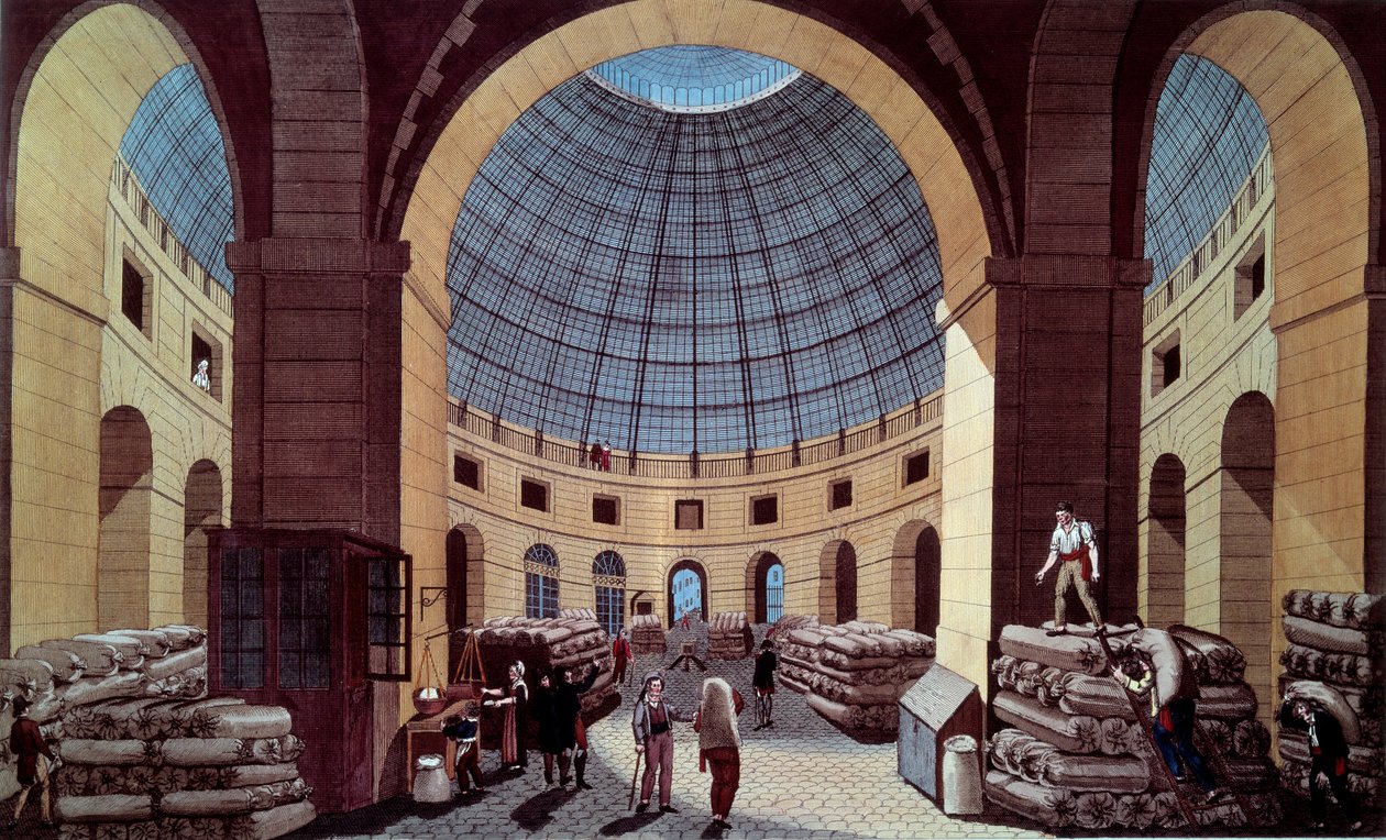 Kilátás a Halle au ble-re, amely a jelenlegi párizsi Hotel de Soissons (Trade Exchange) épületében található. Guiguet metszete Pierre Courvoisier (1756-1804) nyomán 18. század. Paris, B.N. alkotó: Pierre (after) Courvoisier