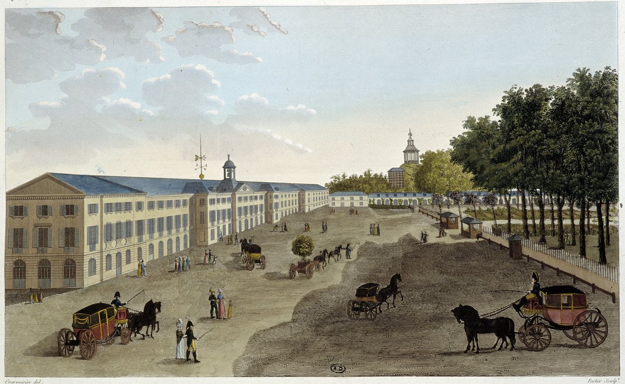 Kilátás a Jardin des Plantes természettudományi kabinetjének új galériájára – Courvoisier „” Vues de Paris”-ban alkotó: Pierre (after) Courvoisier