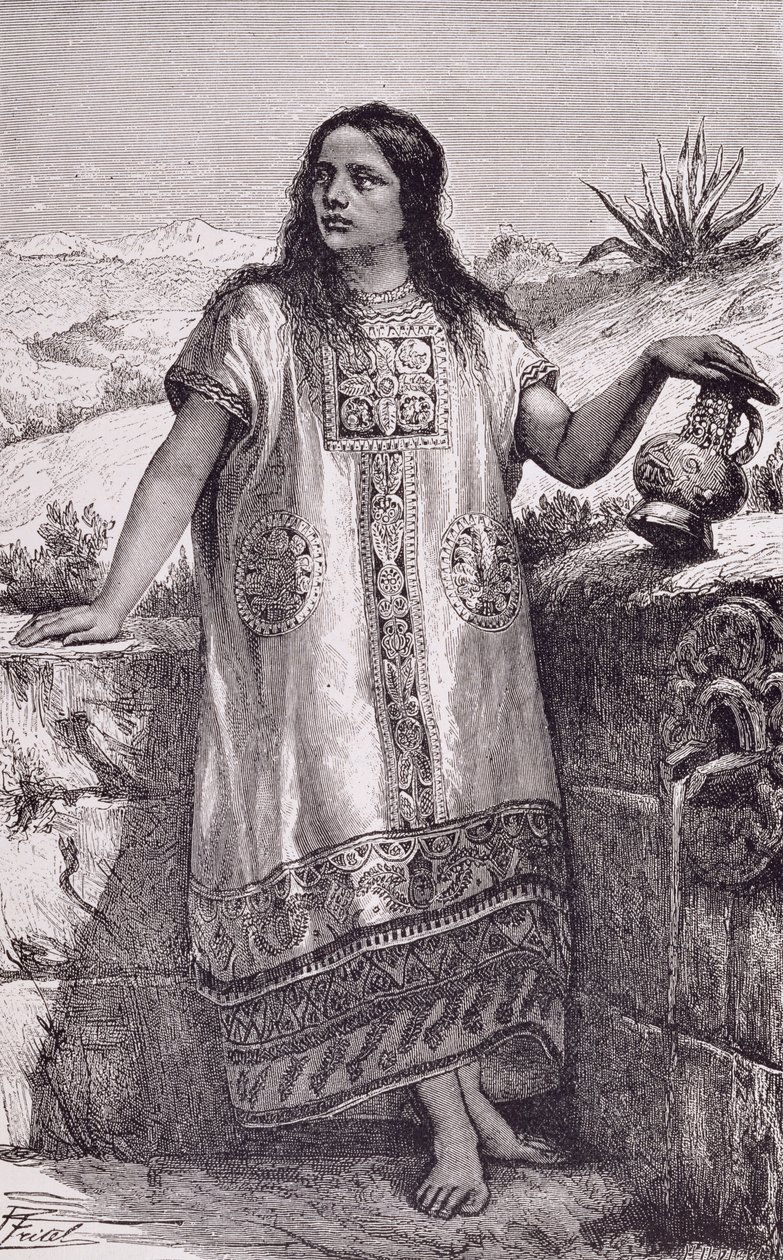 Fiatal tolték lány, Claude-Joseph-Desire Charnay "The Ancient Cities of the New World" című művéből, kiad. 1887 (metszet) alkotó: Pierre (after) Fritel