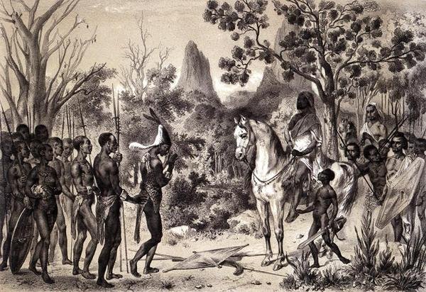 Egy néger törzsfőnök bemutatása egy szennari királynak, Pierre Tremaux (1818-95) "Voyages au Soudan Oriental et dans l