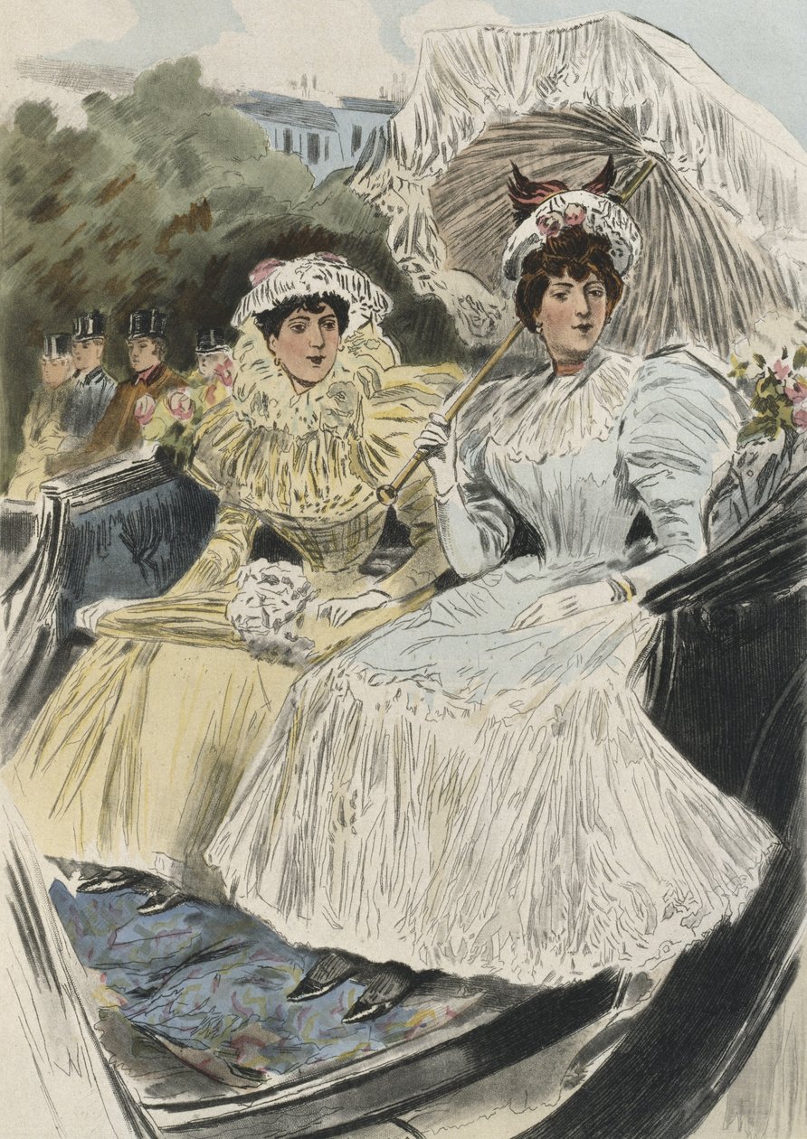 Könnyű erényű, kiváló fiatal nők illusztrációja Octave Uzanne (1851-1931) „La Femme a Paris” című művéből, 1894 (színes metszet) alkotó: Pierre (after) Vidal
