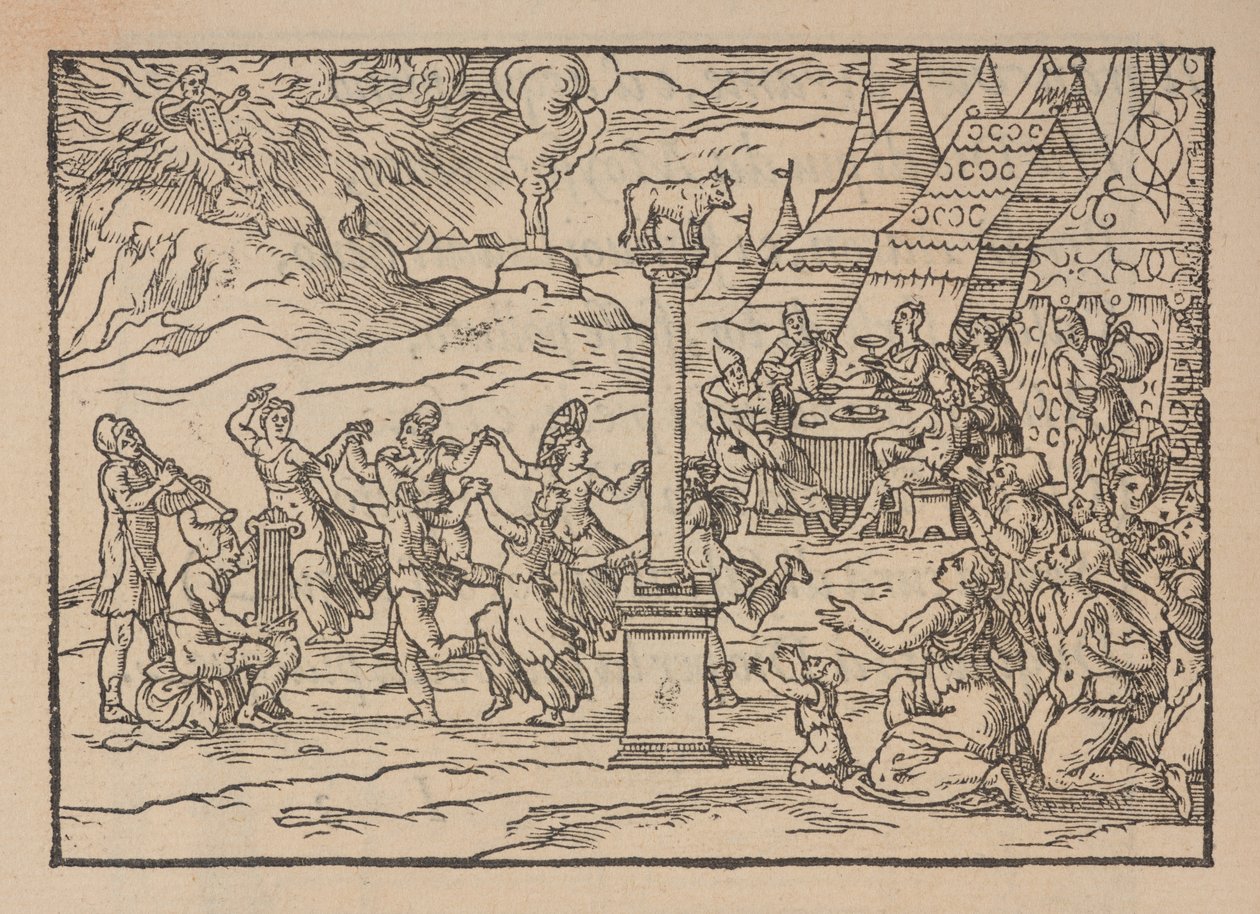 Az Aranyborjú imádása a Biblia figurájából, a Toszkána strófája, Gabriele Simeoni alkotó: Pierre (attr. to) Eskrich