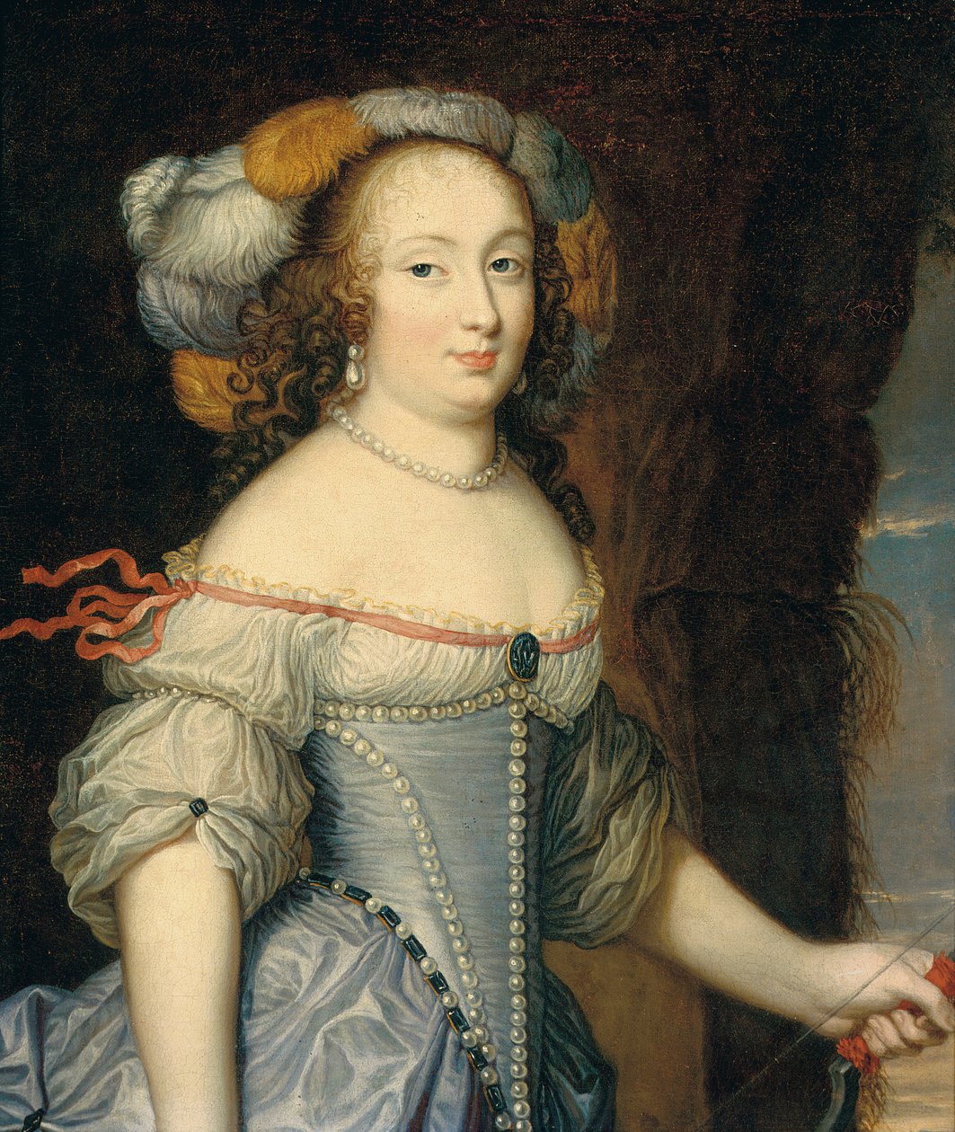 Françoise Anthénais de Rochechouart de Mortemart, de Montespan márkiné (1640-1707) félalakos, Diana alakjában, aki tollas fejfedőt visel, bal kezében masnit tart (olaj, vászon) alkotó: Pierre (circle of) Mignard