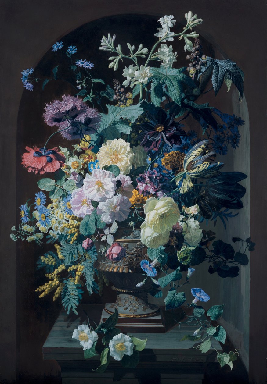 Virágváza mimózokkal és virágváza szőlőfürttel (Peer) alkotó: Pierre Adrien Chabal Dussurgey